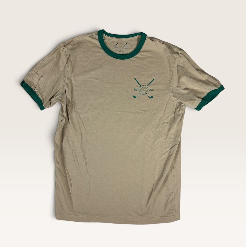 Xersion Men's Golf Graphic Ringer Tee Size M Tan Good Shot, Medium T-Shirt